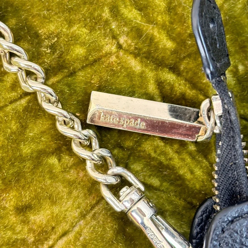 Kate Spade New York Black Pebbled Leather Crossbody Bag Gold Chain Strap